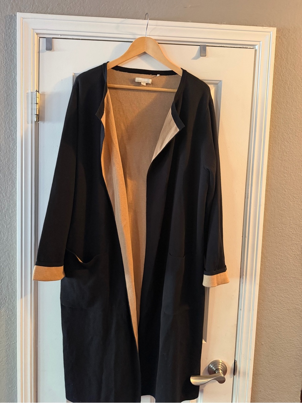 Barbour Montrose Coatigan Black Tan Long Cardigan Coat Size M